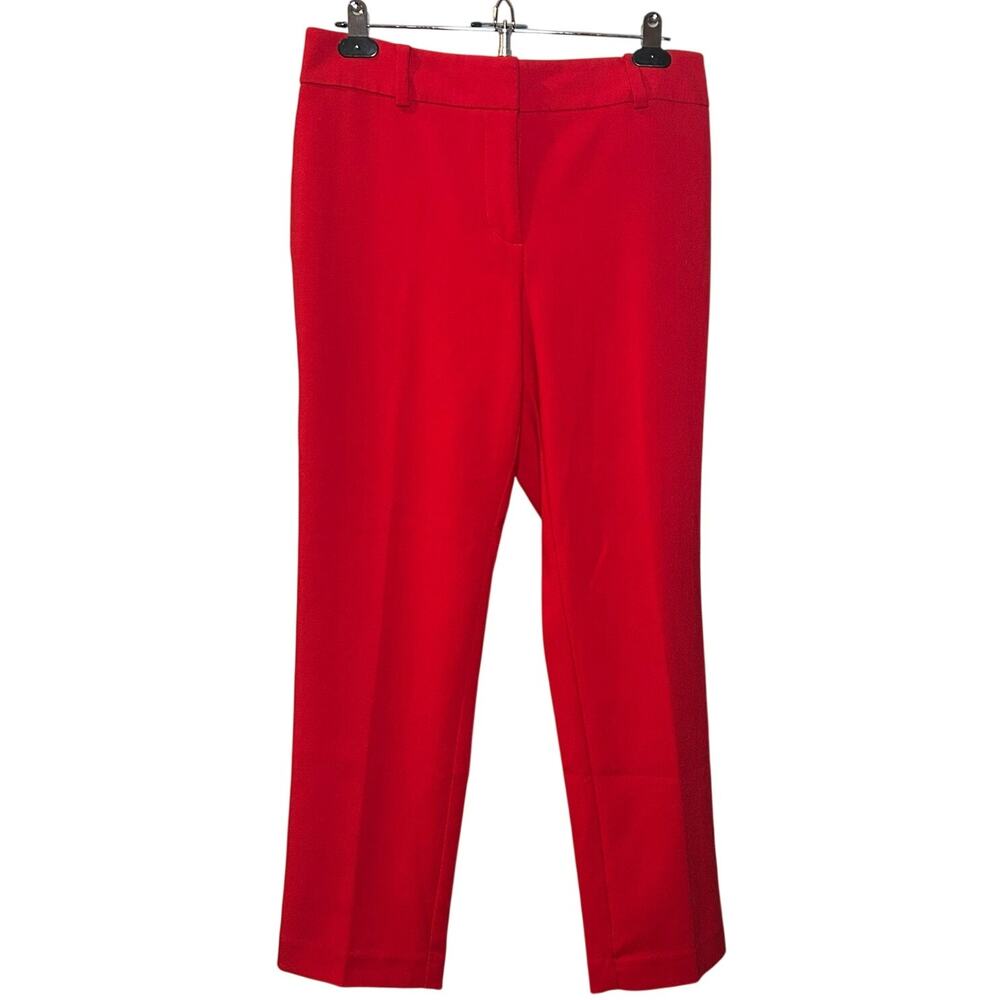 Ann Taylor Bright Red Straight Leg Pants 6 Stretch Luxe Career Bold Minimalist